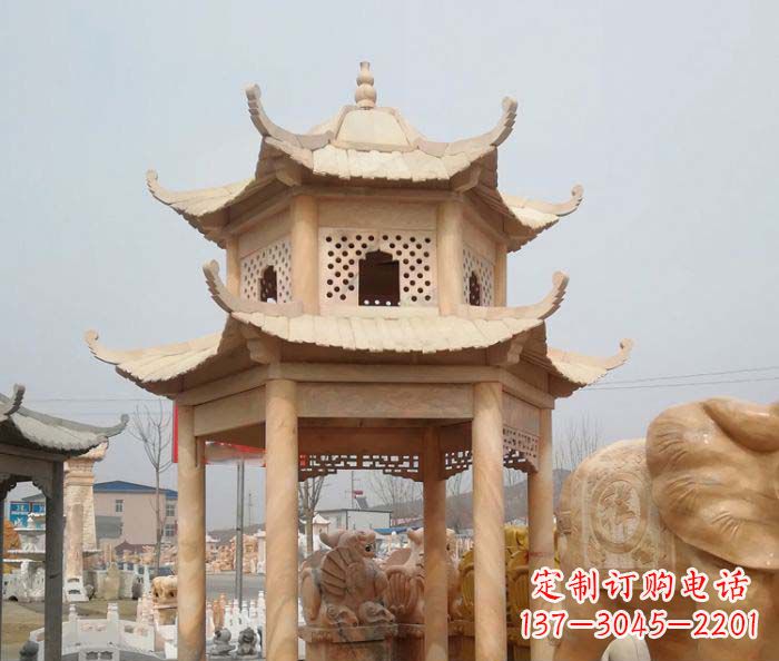 东莞红双层六角石凉亭雕塑