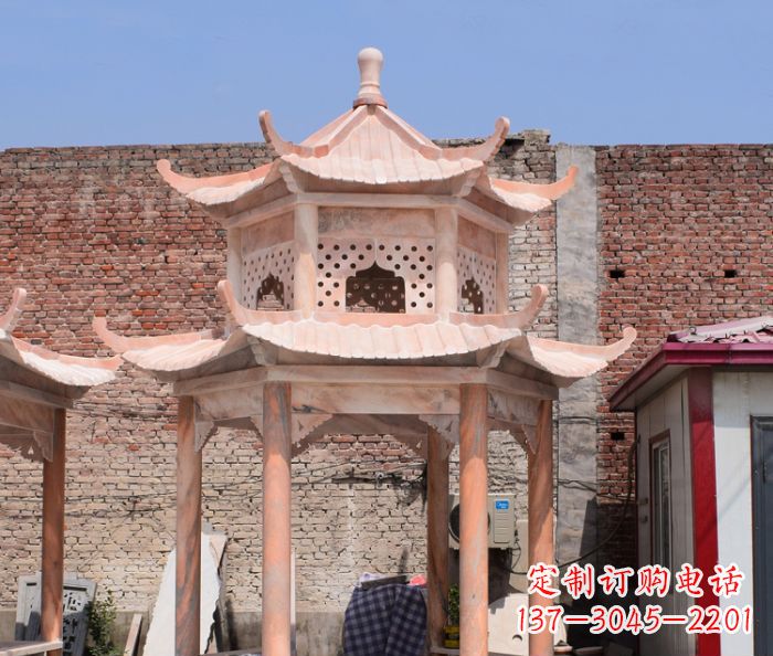 东莞中领雕塑精致双层石头凉亭雕塑