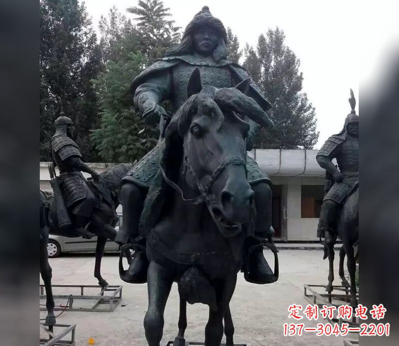 东莞古代将军骑马人物铜雕 