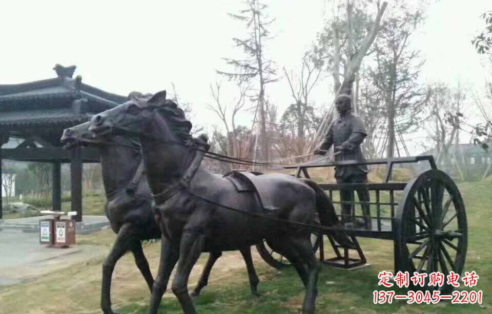 东莞古代人物拉马车铜雕塑