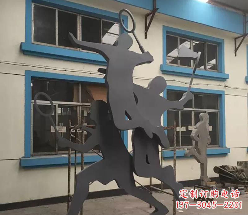 东莞广场不锈钢打羽毛球雕塑