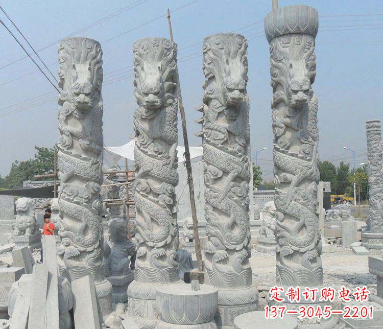 东莞广场大理石盘龙柱景观石雕 (2)