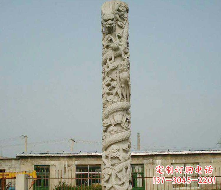 东莞广场大理石盘龙柱景观石雕 (3)