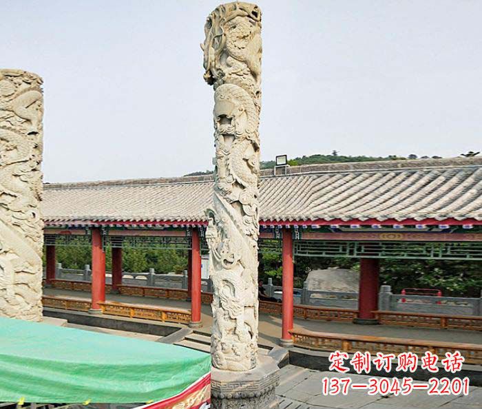 东莞广场景观大理石龙柱石雕 (2)