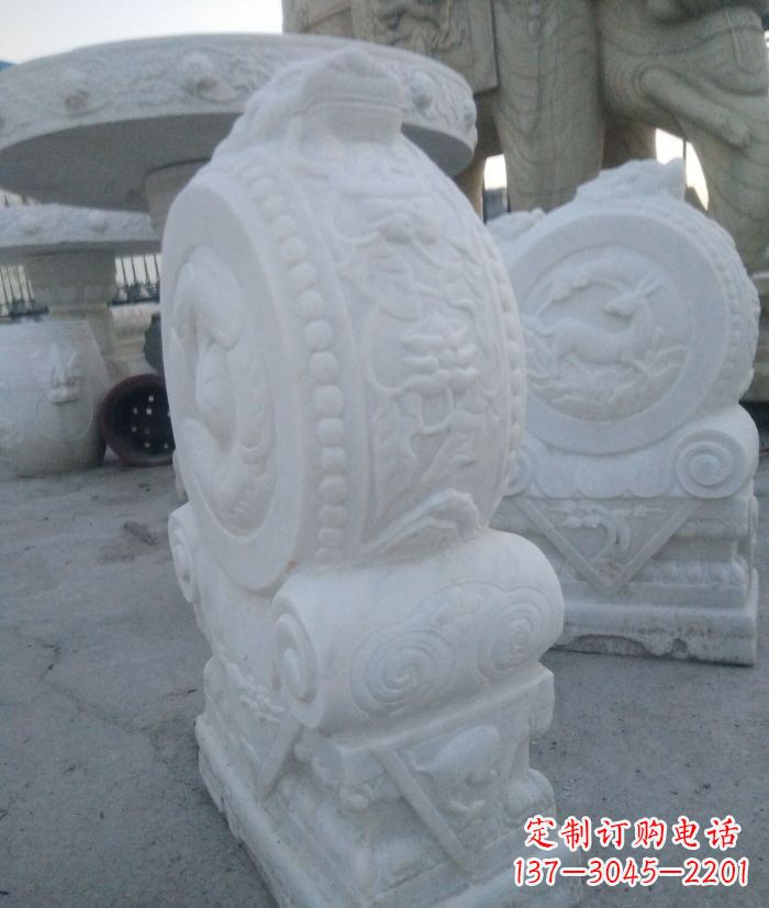 东莞汉白玉抱鼓石门墩雕塑