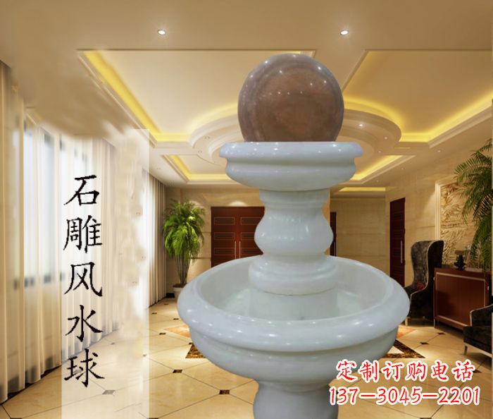 东莞尊贵精致的汉白玉双层风水球石雕