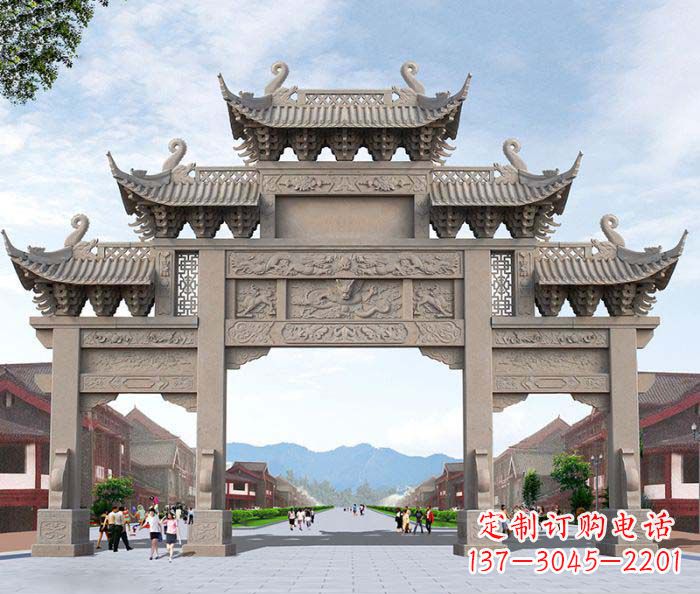 东莞景区三门石雕牌楼——精美雕塑定制