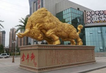 东莞鎏金开荒牛铜雕像，城市街道景观动物雕塑