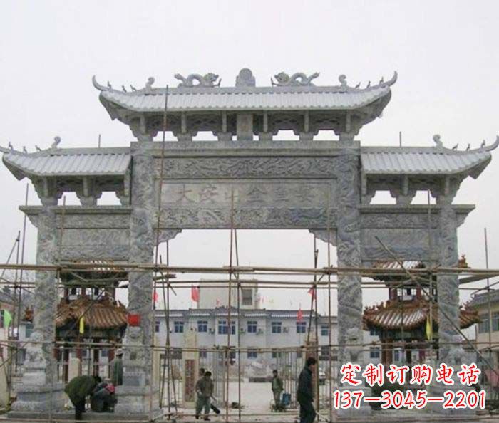 东莞专业定制农村三门牌坊石雕