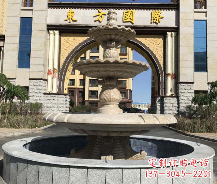 东莞三层欧式喷泉石雕，为小区增添质感