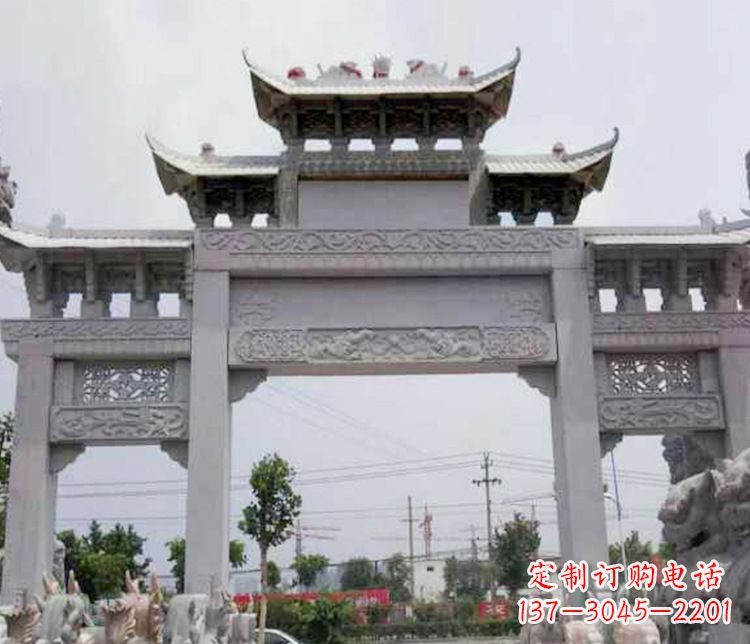 东莞中领雕塑-三门牌坊大理石石雕