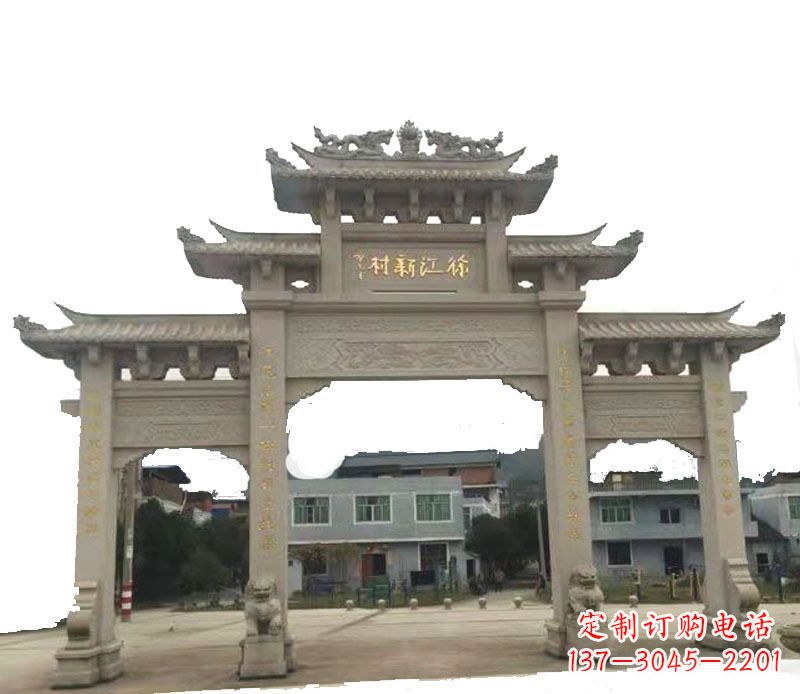 东莞三门牌坊仿古石雕,雕刻精美传承传统
