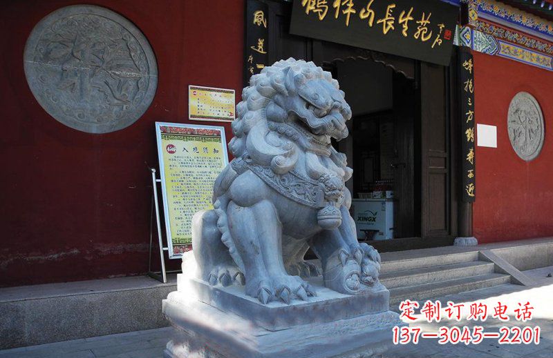 东莞石狮子寺庙门口石雕