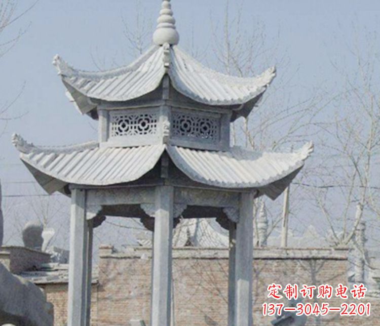 东莞双层仿古六角凉亭石雕