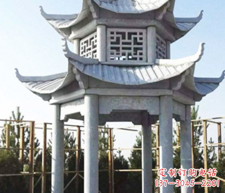 东莞双层仿古石凉亭石雕_2