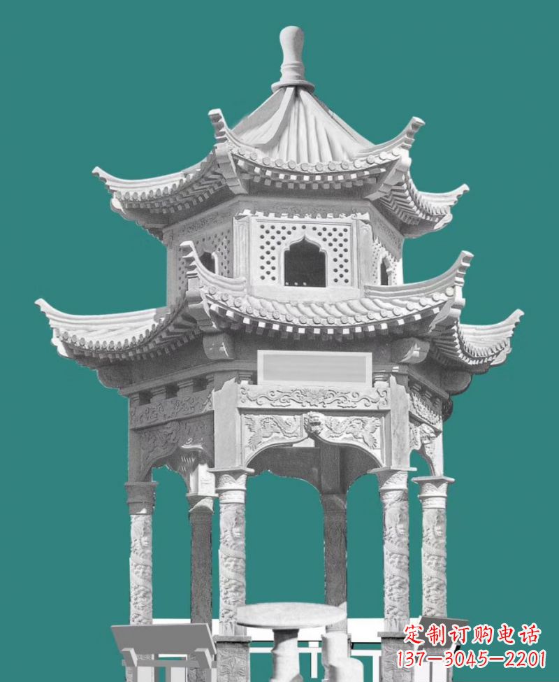 东莞双层六角凉亭景观石雕