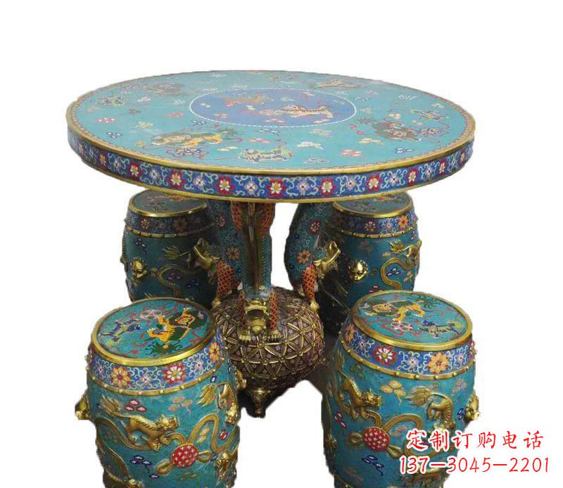 东莞铜雕彩绘小象圆桌景观摆件