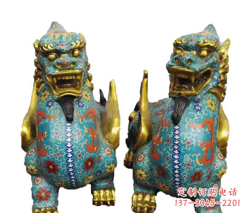 东莞铜雕彩绘镇宅麒麟雕塑摆件