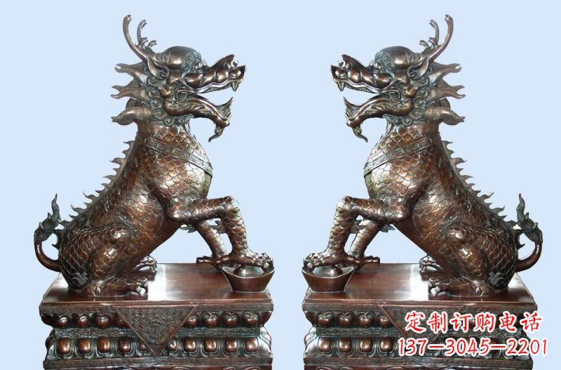 东莞铜雕踩元宝招财麒麟