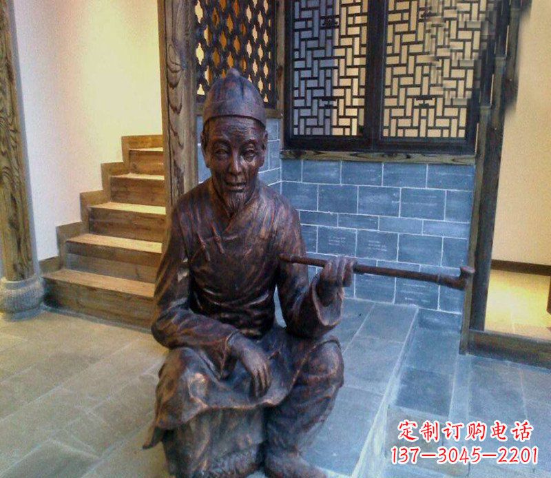 东莞铜雕店小二吸烟庭院人物雕塑