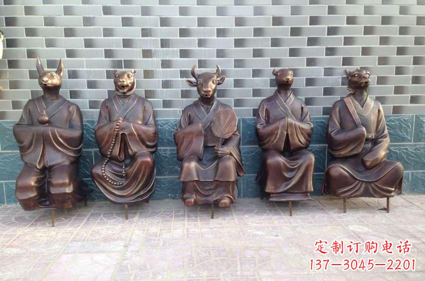 东莞铜雕兽首人身十二生肖雕塑