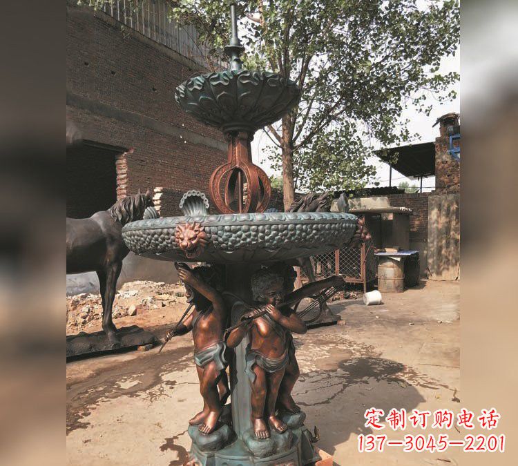 东莞铜雕双层西方儿童喷泉