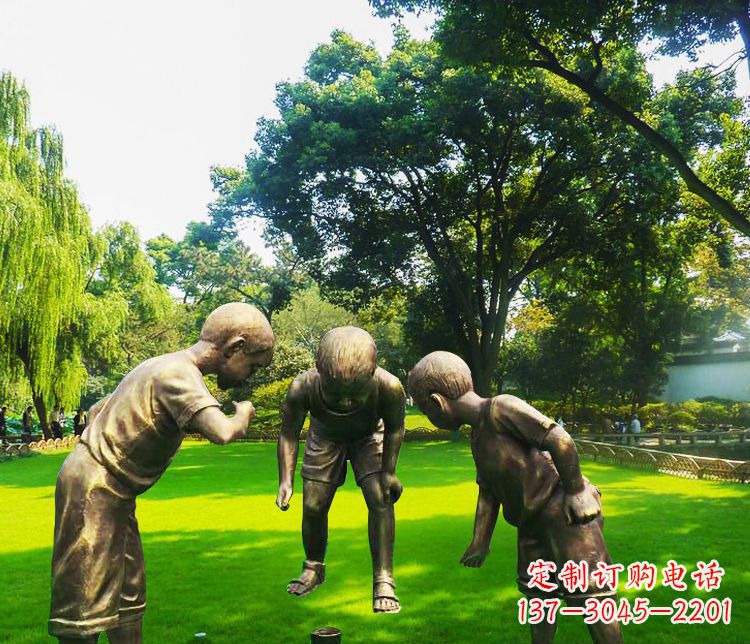 东莞铜雕园林玩陀螺儿童雕塑