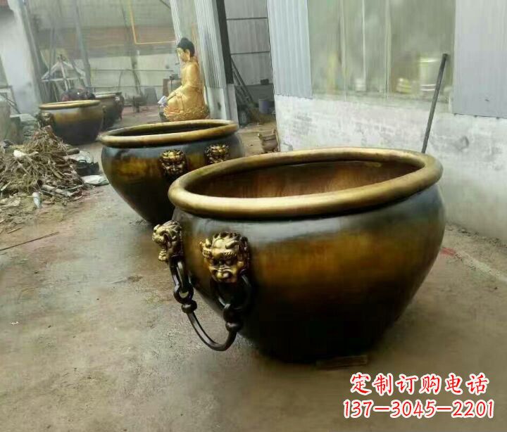 东莞铜雕圆形荷花水缸雕塑 (2)