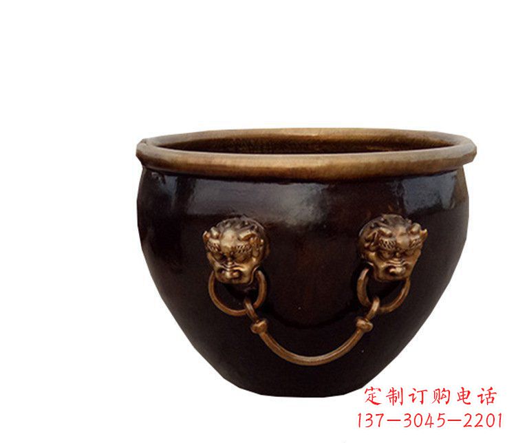 东莞铜雕圆形荷花水缸雕塑 (4)