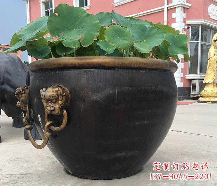 东莞铜雕圆形荷花水缸雕塑 (3)