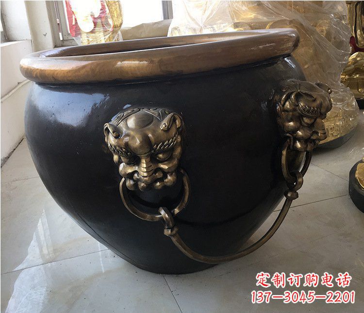 东莞铜雕圆形荷花水缸雕塑 (5)