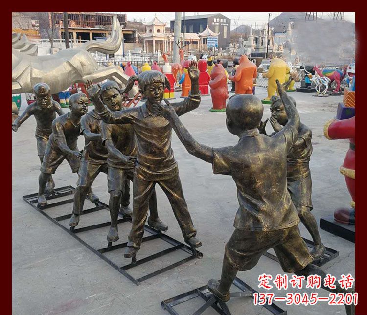 东莞玩老鹰捉小鸡的儿童铜雕