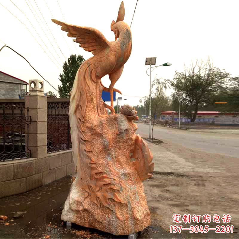 东莞晚霞红大理石瑞鸟凤凰雕塑