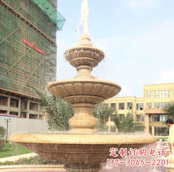 东莞晚霞红大型多层喷泉石雕