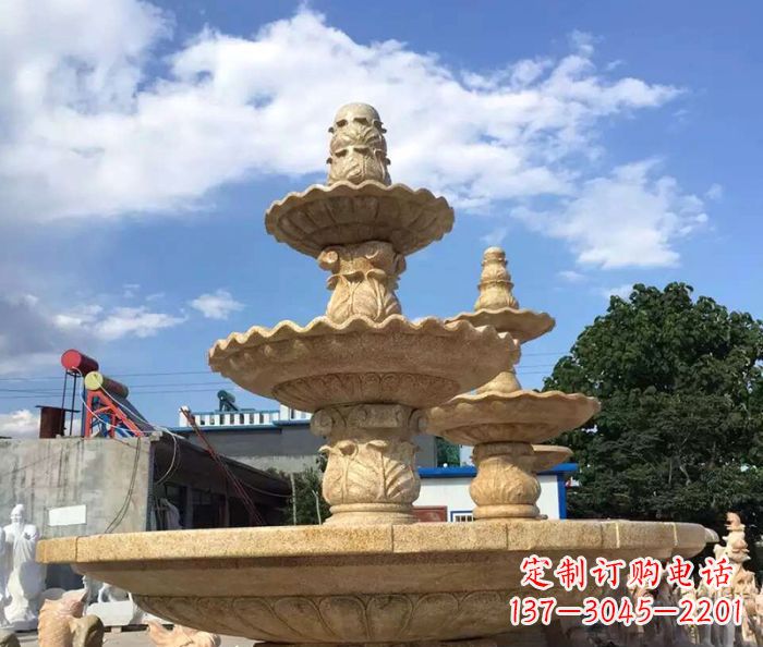 东莞晚霞红多层喷泉石雕
