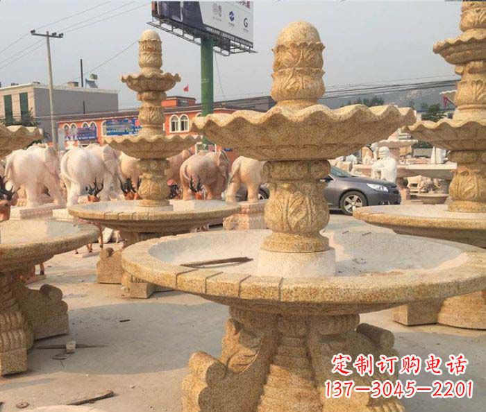 东莞晚霞红多层大型石雕喷泉