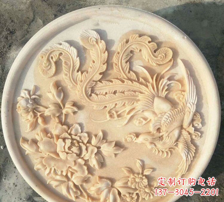 东莞晚霞红凤凰牡丹石浮雕