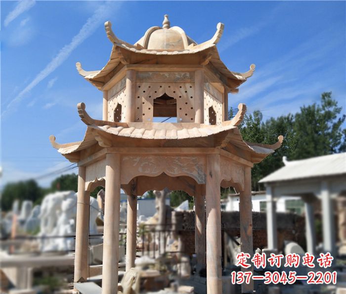 东莞晚霞红公园双层六角凉亭石雕