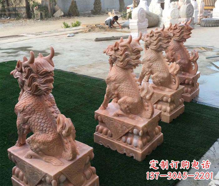 东莞晚霞红麒麟招财镇宅石雕