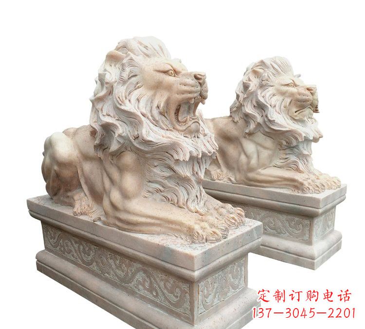 东莞晚霞红石材欧式狮子