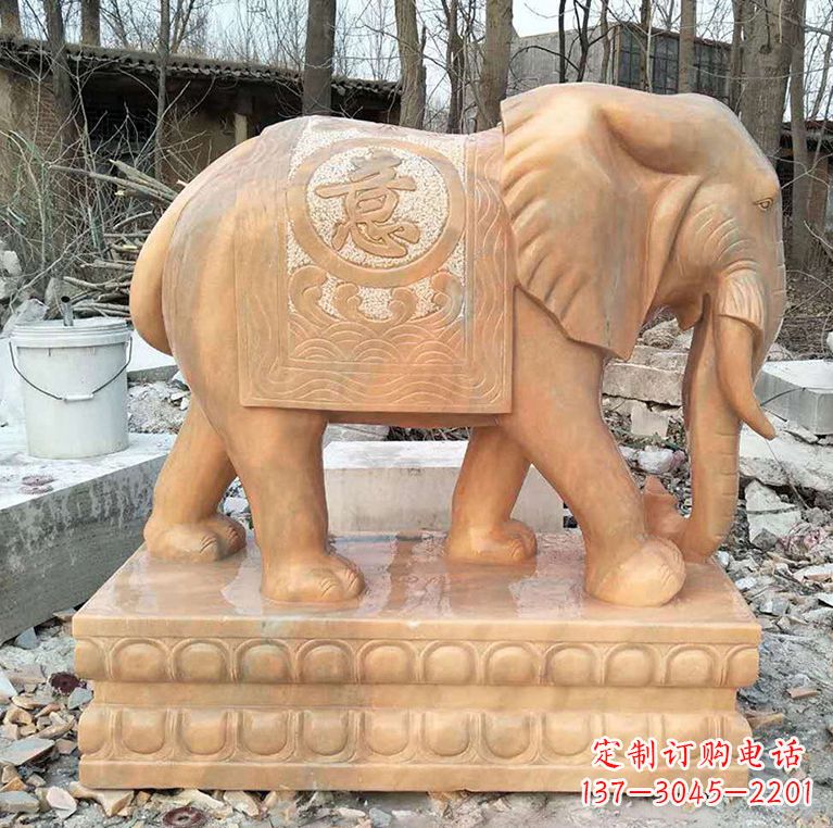 东莞晚霞红石材大象雕塑
