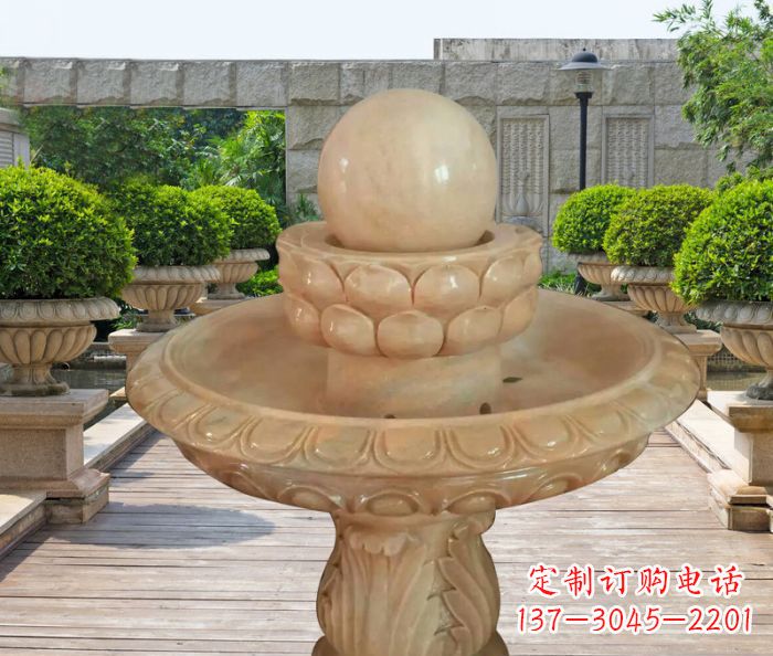 东莞晚霞红双层风水球公园喷泉石雕 (2)