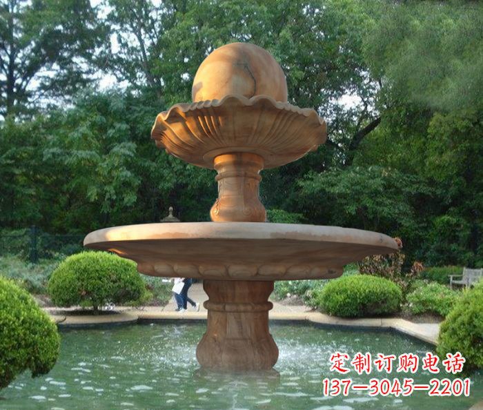 东莞晚霞红双层风水球喷泉公园石雕