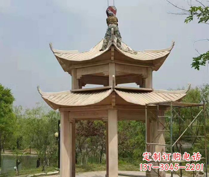 东莞晚霞红双层凉亭石雕 (2)