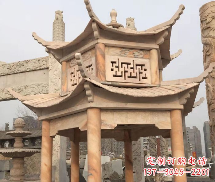 东莞晚霞红双层石雕凉亭