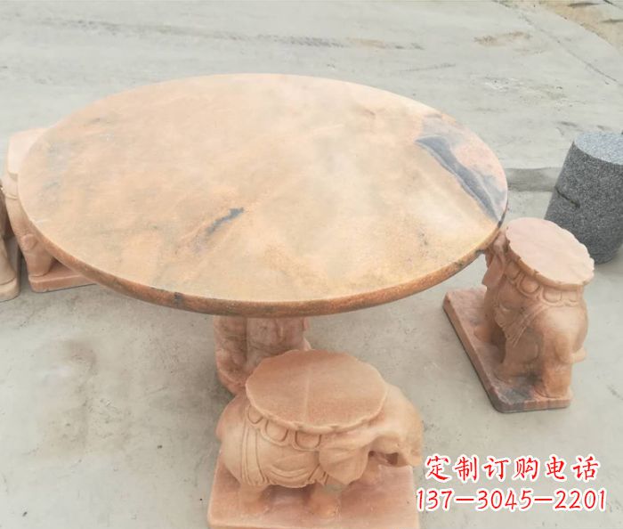 东莞晚霞红小象桌凳别墅石雕 (4)