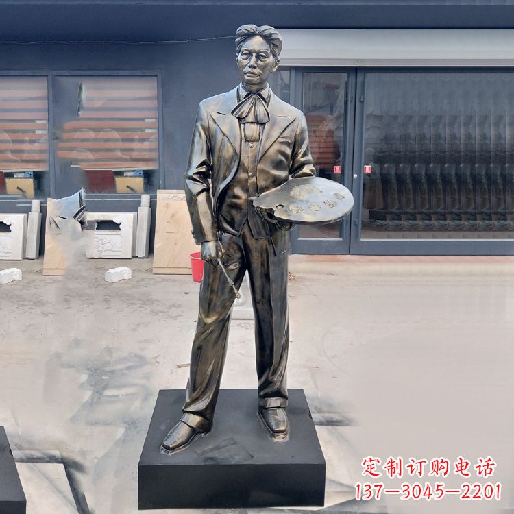 东莞现代画家徐悲鸿雕塑-玻璃钢仿铜名人雕像