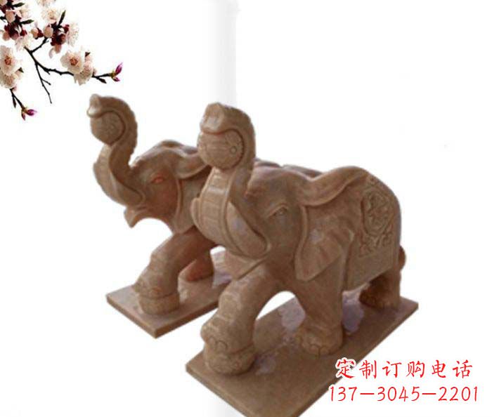 东莞象鼻朝天的大象晚霞红招财石雕