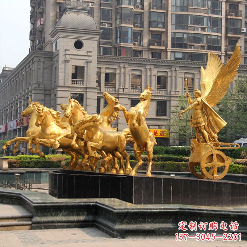 东莞小区大门阿波罗战车鎏金景观铜雕