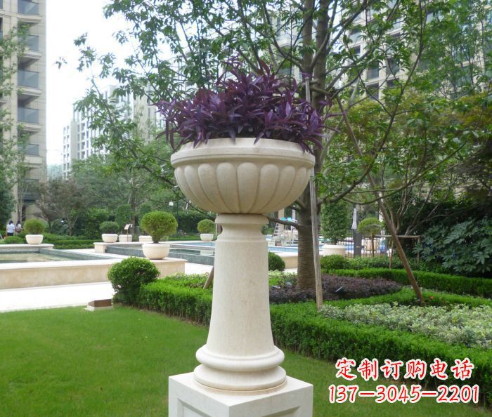 东莞小区景观汉白玉花盆石雕 (2)